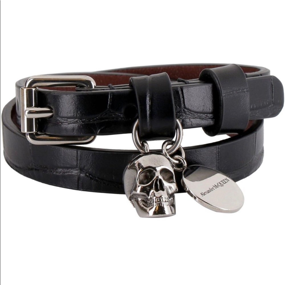 Alexander McQueen Skull Leather Wrap Bracelet
